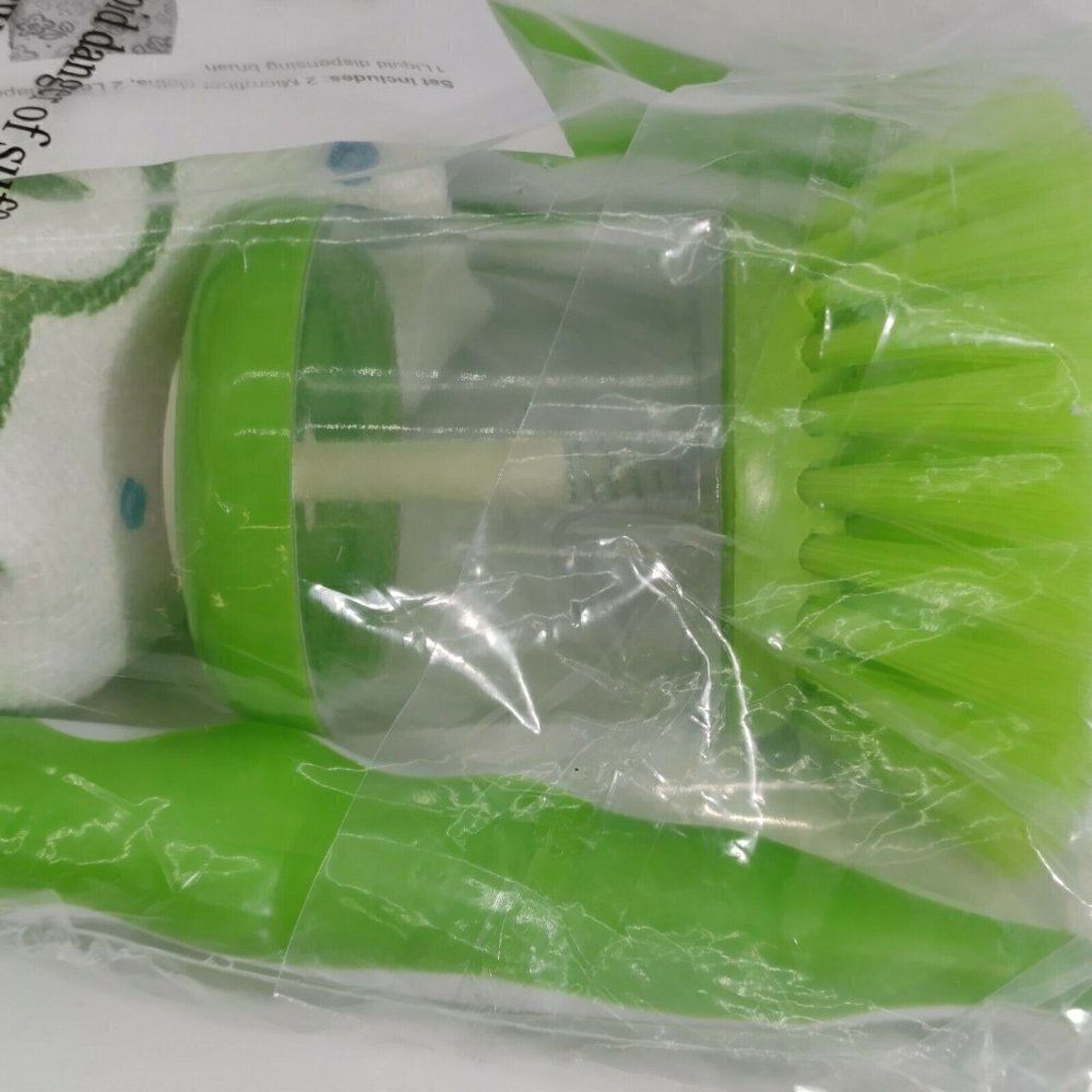 Green Kitchen Microfiber Cloth Set with Flowers Leaf Shaped Brush and Long Brush - Picture 3 of 8